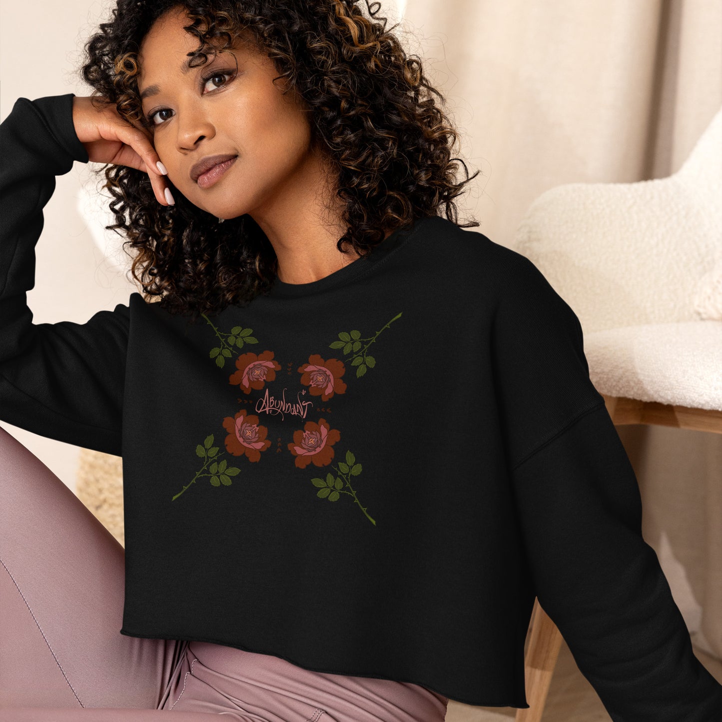 "Abundant Roses" Crop Sweatshirt