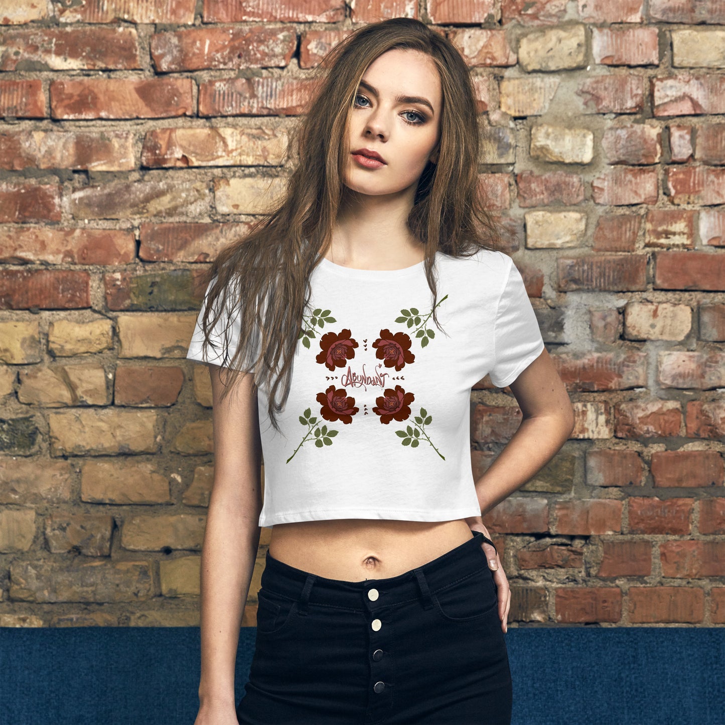 "Abundant Roses" Crop Tee